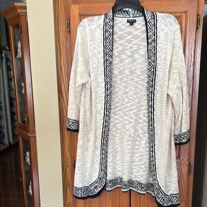 Torrid Cream and Black Cardigan with Geometric Trim